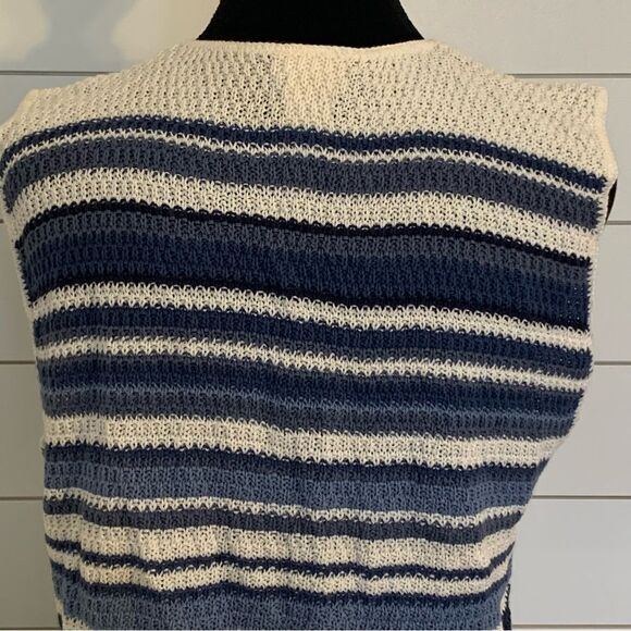 Woven Sweater Vest, Cream & Blue Striped, VTG Backroad Blues Women's Large - Picture 6 of 8